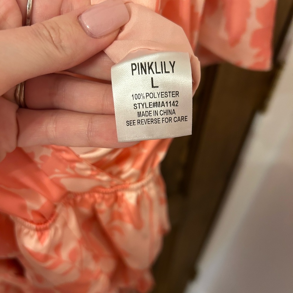 Pink Lily Coral Floral Tropical Romper Large - Picture 9 of 10